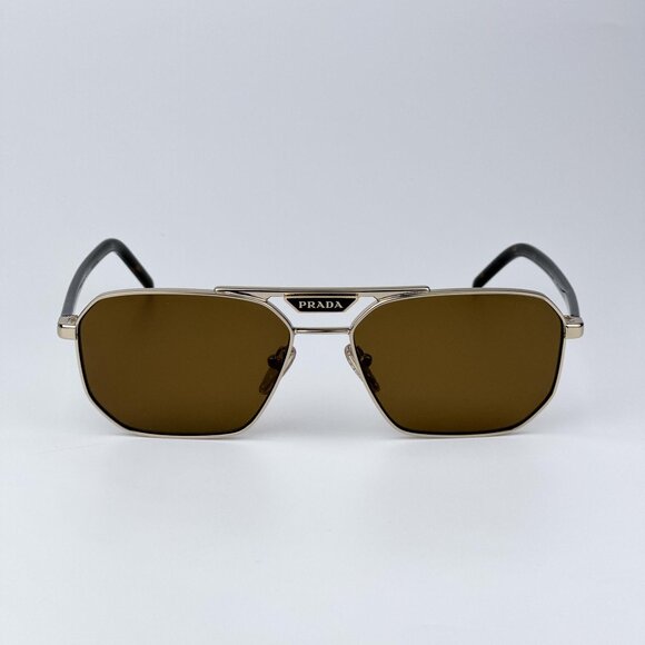 Prada PR58YS ZVN5Y1 Men BRAND NEW Sunglasses Gold Brown Polarized Pilot - Picture 3 of 11